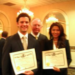 New admittees Jordan Kielian and Monica Kim with Justice Thomas L. Kilbride