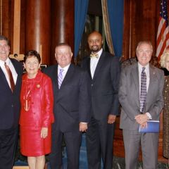 ISBA President Richard D. Felice, Illinois Supreme Court Chief Justice Rita B. Garman, ISBA 3rd Vice President Hon. Russell W. Hartigan, ISBA 2nd Vice President Vincent F. Cornelius, ISBA President-Elect Umberto S. Davi and Illinois Supreme Court Justice Anne M. Burke attend the rededication of the historic Illinois Supreme Court building in Springfield on Oct. 7. 
