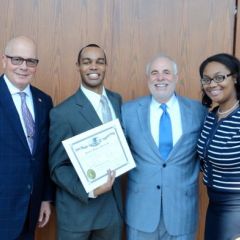 ISBA Board member James McCluskey, new admittee Robert Steele, Justice Robert Thomas and Brittney Steele.