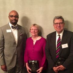 ISBA President Vincent F. Cornelius (left) with honorees Lois Wood, Executive Director of the Land of Lincoln Legal Assistance Foundation, and J. William Lucco of Lucco, Brown, Threlkeld &amp; Dawson, LLP.
