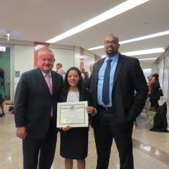 Hon. Russell Hartigan, Karina Mejia, and Jimmy Covington