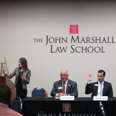 Marie Sarantakis, James McCluskey, Mark Palmer, and Katherine O&#39;Dell at ISBA Day at the John Marshall Law School.
