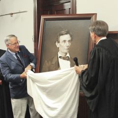 A high-quality reproduction of a famous Abraham Lincoln photograph was presented to the Bond County Courthouse on June 30 in Greenville. 