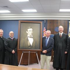 A high-quality reproduction of a famous Abraham Lincoln photograph was presented to the Edwards County Courthouse on August 17 in Albion. 