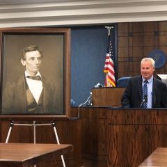 A high-quality reproduction of a famous Abraham Lincoln photograph was presented to the Edwards County Courthouse on August 17 in Albion. 