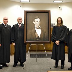 A high-quality reproduction of a famous Abraham Lincoln photograph was presented to the Lee County Courthouse on September 27 in Dixon.