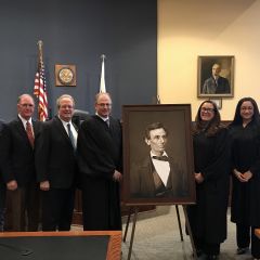 A high-quality reproduction of a famous Abraham Lincoln photograph was presented to the Shelby County Courthouse on December 3 in Shelbyville.