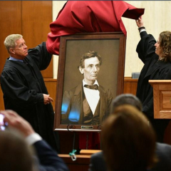 A high-quality reproduction of a famous Abraham Lincoln photograph was presented to the Peoria County Courthouse on October 17. 