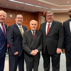 ISBA President David B. Sosin, James J. Laraia, Joseph M. Laraia, ISBA Past President Hon. Richard D. Felice, and ISBA Past President Hon. Vincent F. Cornelius