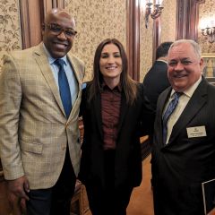 Admittee Tarryn Gardner with Attorney General Kwame Raoul and ISBA 3rd VP Perry Browder