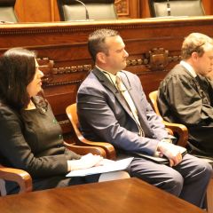 Illinois State Bar Association Board of Governors' Members Nargis Khokhar (left) and Mark Palmer (center)