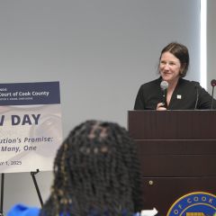 President-Elect Bridget C. Duignan speaks to the attendees,