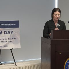 President-Elect Bridget C. Duignan speaks to students.