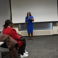 Law Day 2025 Co-Chair & ISBA member, Judge Kenya Jenkins-Wright, speaks to students.