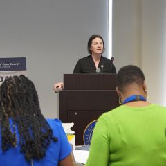 President-Elect Bridget C. Duignan speaks to students.