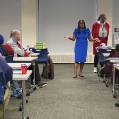 Law Day 2025 Co-Chair & ISBA member, Judge Kenya Jenkins-Wright, speaks to students.