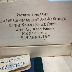 Patrick Murphy: "On my desk is an ivory box given to me by my friends from the Somalia national police force where I worked as a Peace Corps volunteer in the 1960s. I had taken a leave from the state's attorney to join the Peace Corps but whatever I contributed paled by what I learned about the world and myself. I left a mostly Caucasian, Christian milieu to a place where almost everyone I encountered was Black and Muslim. They were gracious and generous. They put up with me – and taught me much. For which I remain grateful."