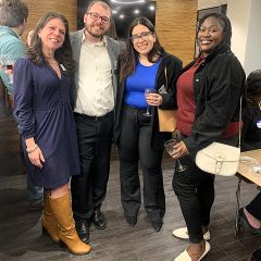 IBF Development & Marketing Communications Assistant Jenny Conlon (far left), YLD Chair Jason Blumenthal (2nd to left), with NIU Law Students during the Wine Tasting Event.