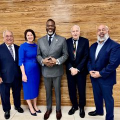 (L-R): President-Elect Perry Brower, President Hon. Bridget Duignan, Chicago Mayor Brandon Johnson, ISBA Past President Bob Downs, & Program Coordinator Hon. Junaid Afeef