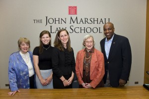 The newly organized Illinois Model Government student organization at The John Marshall Law School hosted its first program on Saturday, June 13. Carrie Clark (second from left), chair, welcomed members of the panel (from left) Professor Ann Lousin; Cook County Assistant State’s Attorney Jeanne Wrenn; ISBA member and former Illinois Comptroller Dawn Clark Netsch; and Illinois Sen. Kwame Raoul.