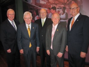 ISBA President John O'Brien (left) with Illinois Supreme Court Justice Thomas R. Fitzgerald, History Museum President Gary T. Johnson, National Conference of Presidents Chief M. Joe Crosthwait Jr. and U.S. District Chief Judge James f. Holderman
