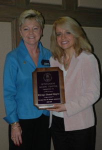Michele M. Jochner, Justice of the Chicago Alumni Chapter of Phi Alpha Delta Law Fraternity, accepts the Fraternity's 2009 "Outstanding Alumni Chapter" award on behalf of the Chicago Chapter from Rhonda Hill, Phi Alpha Delta Law Fraternity International Justice.   
