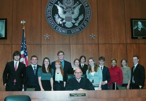 Chief Judge Holderman and the mock trial team from Oak Park/River Forest High School