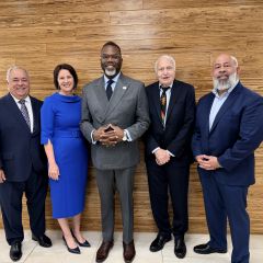 (L-R): President-Elect Perry Brower, President Hon. Bridget Duignan, Chicago Mayor Brandon Johnson, ISBA Past President Bob Downs, & Program Coordinator Hon. Junaid Afeef